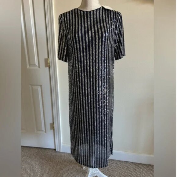 ANTHROPOLOGIE NWT Flat White Sequins Bling Cocktail Party A-Line Dress Size S - Picture 2 of 9